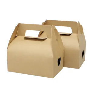 Mini caja de cartón de papel personalizado para postres, cajas de pastel de panadería de papel Kraft