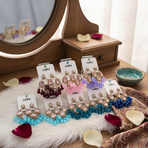 Jewelemarket ทอง Maroon kundan หินและลูกปัดห้อยต่างหูเครื่องประดับ11103271MR ดี - Product Image 3