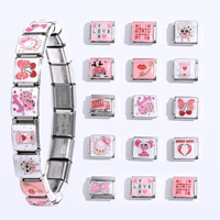 Breloques italiennes Saint-Valentin roses en acier inoxydable PVD or, breloques romantiques en forme de cœur pour la Saint-Valentin, vente en gros
