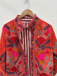 Indian Suzani Embroidery <b>Velvet</b> <b>Jacket</b> Suzani Boho Coat Unisex Spring <b>Jacket</b> Ethnic Luxury Outerwear for Stylish <b>Women</b> - Product Image 2