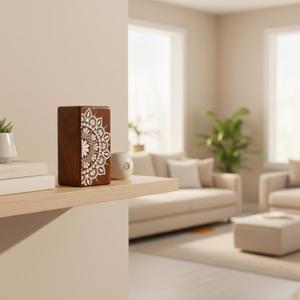 Premium Solid Wood Cremation Urn <b>Box</b> with Elegant Floral Carving <b>Memorial</b> Ashes Urn for Adults Uses By Exporters - Product Image 2