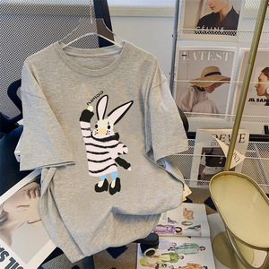 T-shirt Estiva da <span class=keywords><strong>Donna</strong></span> in Cotone, Maglietta Stampata alla Moda con Collo Tondo e Maniche Corte, 200 Grammi, Morbida e <span class=keywords><strong>Oversize</strong></span> - Product Image 4