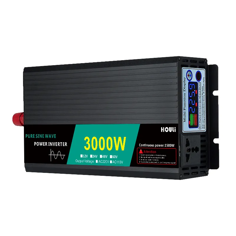 HOULI Pure Sine Wave 3000 W Inversor Pantalla LCD a color 3000 Watt 12V Inversor a 220V para el hogar