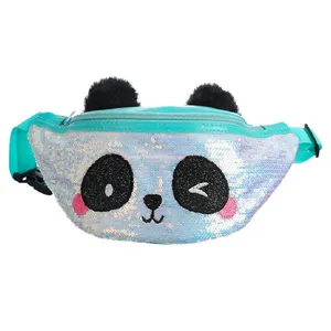 Custom Girls Teens Boys Waist Pack Cute Cartoon Panda Fanny Pack Glitter Sequins Small Causal Belt Bag for Kids
