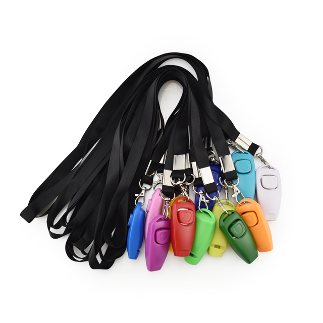 2-in-1 Multicolor Plastic Dog Training Clicker & Whistle with Black Lanyard PETRICH FS-XP-319 Simple Modern Design
