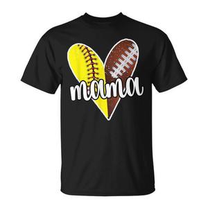 T-shirt da mamma per softball e football con design a cuore nero per gli appassionati di sport - Product Image 1