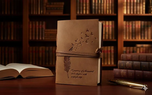 สมุดบันทึกหนังแท้ทำมือ ลายขนนก ขอบกระดาษแบบดั้งเดิม สไตล์วินเทจ - Product Image 4