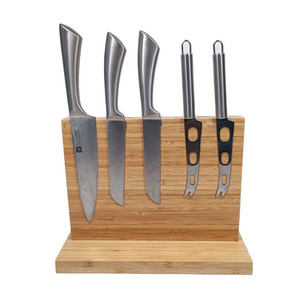 Bloc à couteaux magnétique puissant en bambou WDF, support universel double face pour couteaux, organisateur de cuisine pour rangement professionnel - Product Image 1