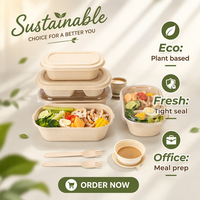Ochtendglorie-patroon bedrukte, composteerbare papieren salade bento box, lichte maaltijd lunchbox, pulp voedselcontainer, sushi afhaalkartonnen doos