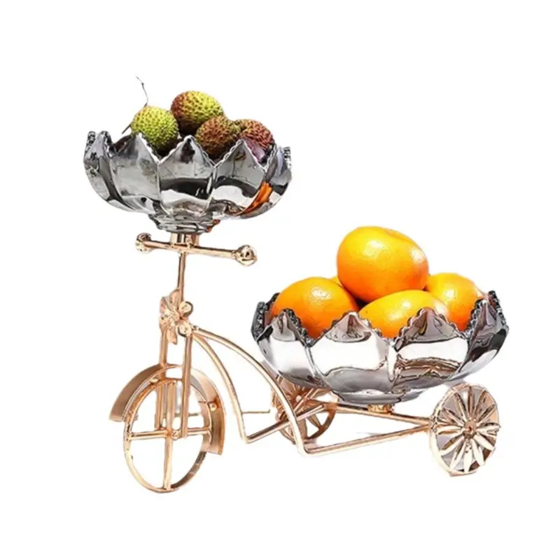 New Arrival kreative Fahrrad Handwerk Snack Tablett Trocken frucht Dekoration überlegene g Olity Glas Tablett Metall Handwerk Obst Tablett