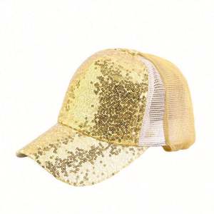 Casquette de baseball musulmane en maille avec visière à sequins, accessoires capillaires décontractés réglables pour l'extérieur, avec logo personnalisé, pour femmes, vente en gros - Product Image 4
