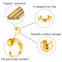 HENGSEN Design Meilleures ventes Manchette d'oreille en cuivre plaqué or 18 carats, non percée, pour cartilage, Bijoux pour femme