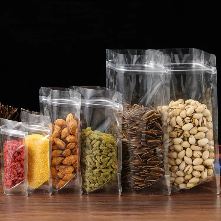 Clear Recyclable Reusable Zip Lock Stand Up Pouch Clear Bag for Food Transparent Snack Nut Packaging Plastic Pe Gravure Printing