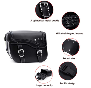 Sac Double face de <span class=keywords><strong>moto</strong></span> en cuir PU, <span class=keywords><strong>Vintage</strong></span>, de grande capacité, selle <span class=keywords><strong>latérale</strong></span> modifiée, à rivets - Product Image 3