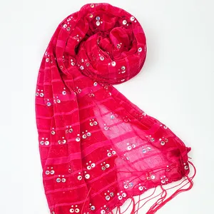 Fashion beautiful girl muslim polyester 50*160cm sequins hijab scarf shawl