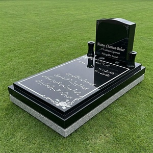 Monument funéraire moderne de style américain en marbre noir indien, avec vases, pour cimetière - Prix compétitifs - Product Image 4