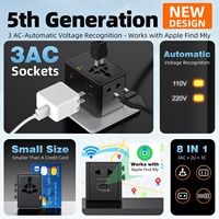 Adaptateur de voyage universel Worldplug, dernière version, Gan 70W, 3 prises AC, multi-prises internationales, 2 ports USB-A, 3 ports USB-C avec fonction Apple Find My