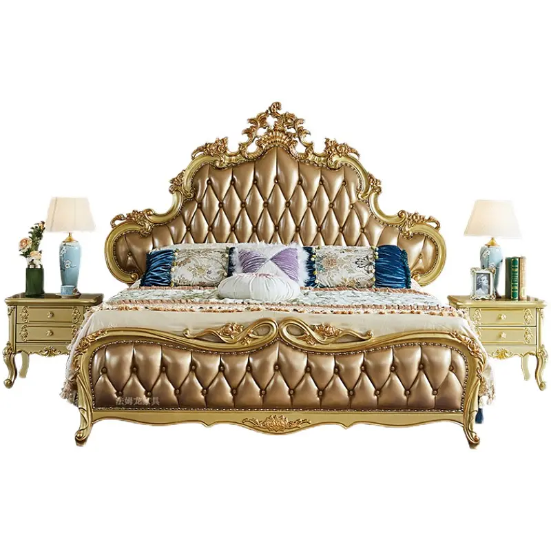 American Antique Luxury Girl Bed Room Sets Royal King Size Full Mirror Queen Double Bed Set For Girls Bedroom Furniture