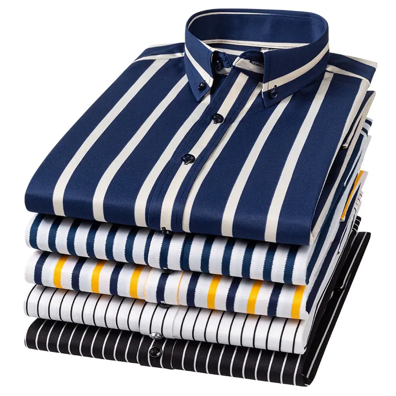 TL2100 Shirt Dress 2023 Casual Stripe Long Sleeve Button Man Shirt Stretch Anti Wrinkle Men Shirts