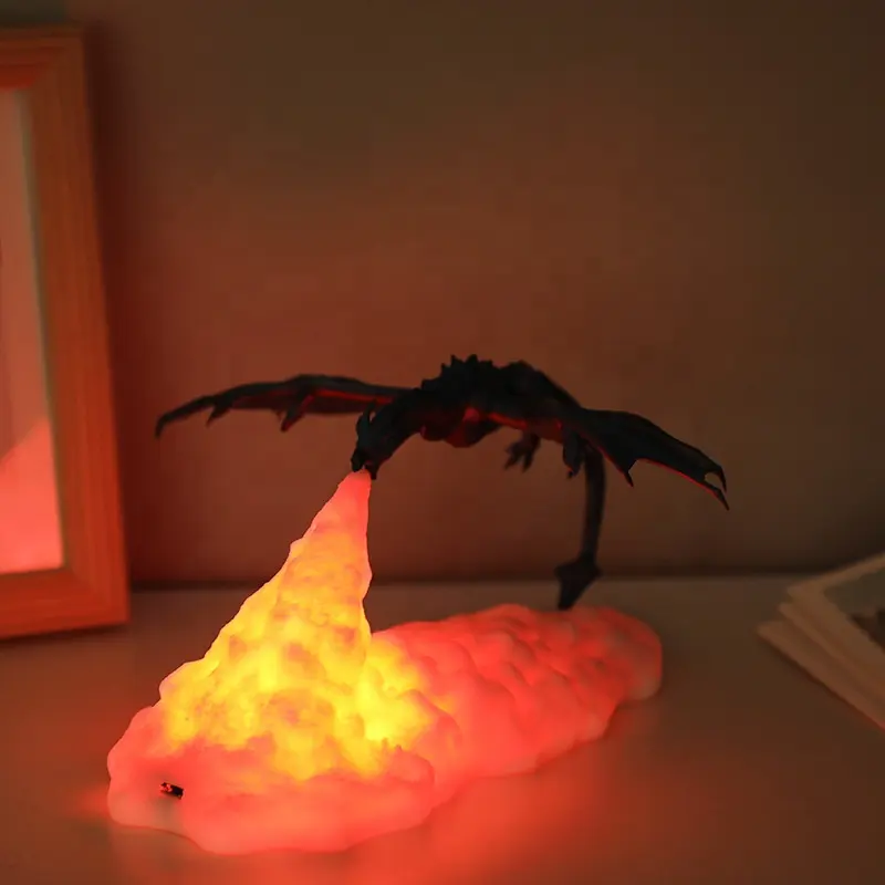 Biumart 3D Print LED Night Light Fire-breathing Dragon Table Lamp Space Shuttle Rocket Bedside Lights for Children