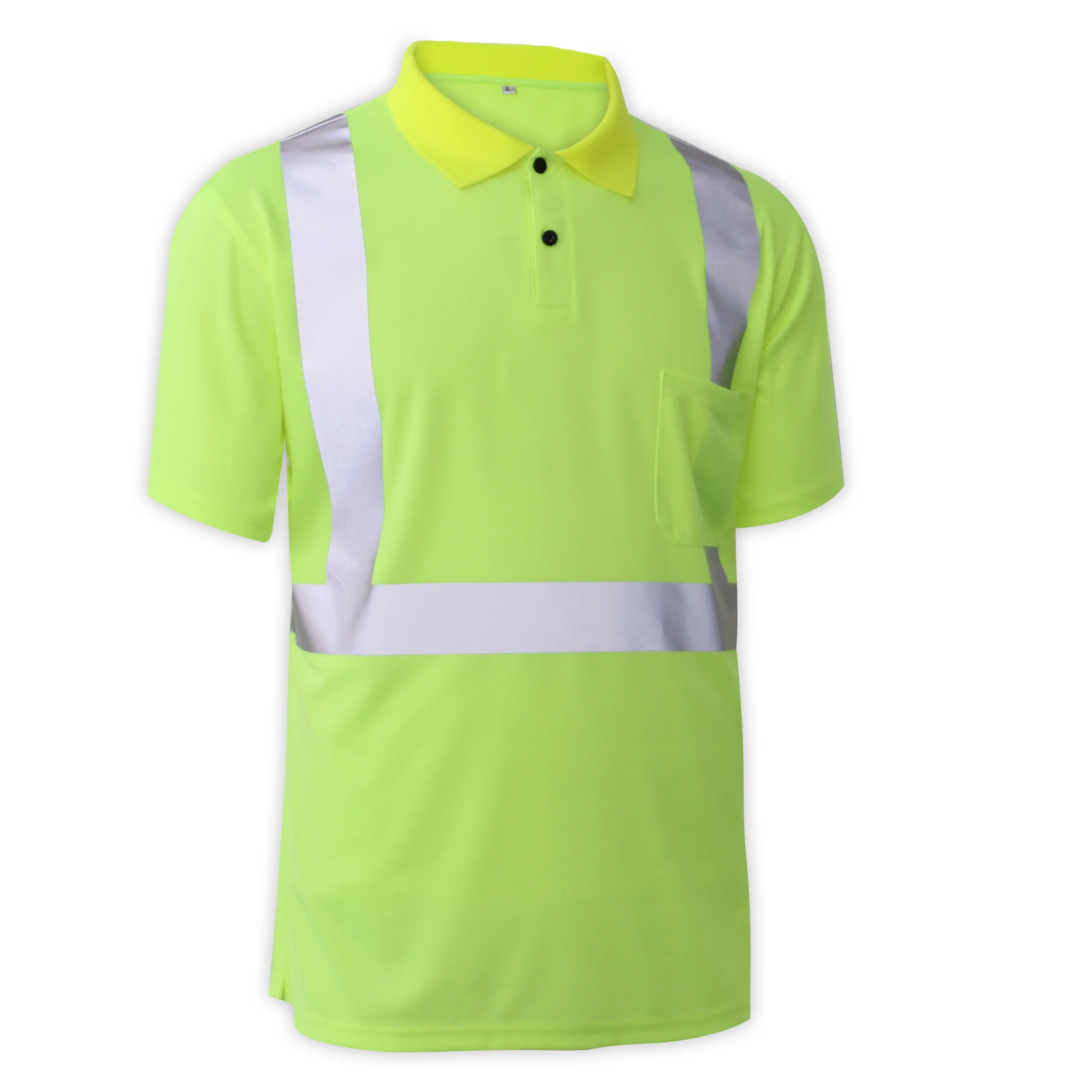 ハイビスポリエステルバードアイファブリック通気性蛍光グリーン安全反射建設ワークシャツメンズTシャツワークウェア