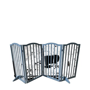 Barrière pour chien en bois moderne rétractable à dessus arqué avec fermeture à <span class=keywords><strong>bouton</strong></span> pour chiens et chats - Séparateur de pièce pliable autoportant - Product Image 1