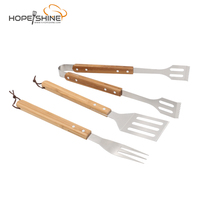 Outils de barbecue avec manche en bois extra long, ensemble d'outils en métal durable