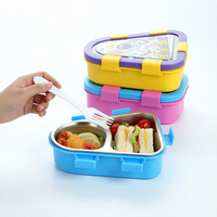 Boîte à lunch pour enfants de 500 ml en acier inoxydable 304, sans BPA, à 2 compartiments, étanche, avec cuillère et fourchette pour l'école