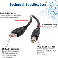 Cable de Impresora USB 2.0 Negro OEM, Núcleo de Cobre, Blindaje Trenzado, Cubierta de PVC, Conexión de Datos por Puerto Serial Cuadrado, 15/3/5/10m de Longitud