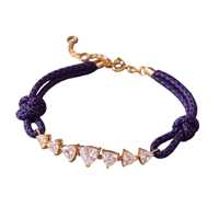Bracelet en cordon tressé macramé avec zircon cubique (CZ) carré, marquise et triangle, réglable à cordon de serrage, tissé, unisexe, plaqué or 18 carats, bijoux de mode