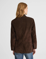 Blazer en daim surdimensionné à double boutonnage pour femme – Veste en cuir marron foncé vintage, élégante et décontractée, idéale pour le bureau et l'automne