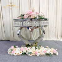 Pendentif élégant en cristal pour gâteau d'amour Table à gâteau de mariage avec miroir Base en métal et acier inoxydable