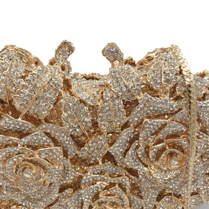 Sac de soirée de luxe pour femme avec strass floraux 3D, chaîne dorée et cristaux roses étincelants, idéal pour les sorties nocturnes - Product Image 6