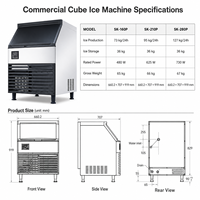 Machine à glaçons commerciale avec fenêtre transparente, production de 115 à 145 kg par jour, refroidissement par air, capacité de stockage de 40 kg, pour restaurant