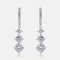 Dames 925 zilveren moissanite oorhangers met drie stenen, trendy, geschikt voor verloving, feest of bruiloft, GRA gecertificeerd