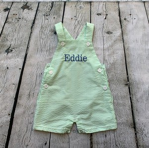 Venta al por mayor bebé niño verano Seersucker Jonjon mameluco personalizado nombre bordado Niño pequeño sin mangas Shortall niño ropa <span class=keywords><strong>2025</strong></span> - Product Image 5