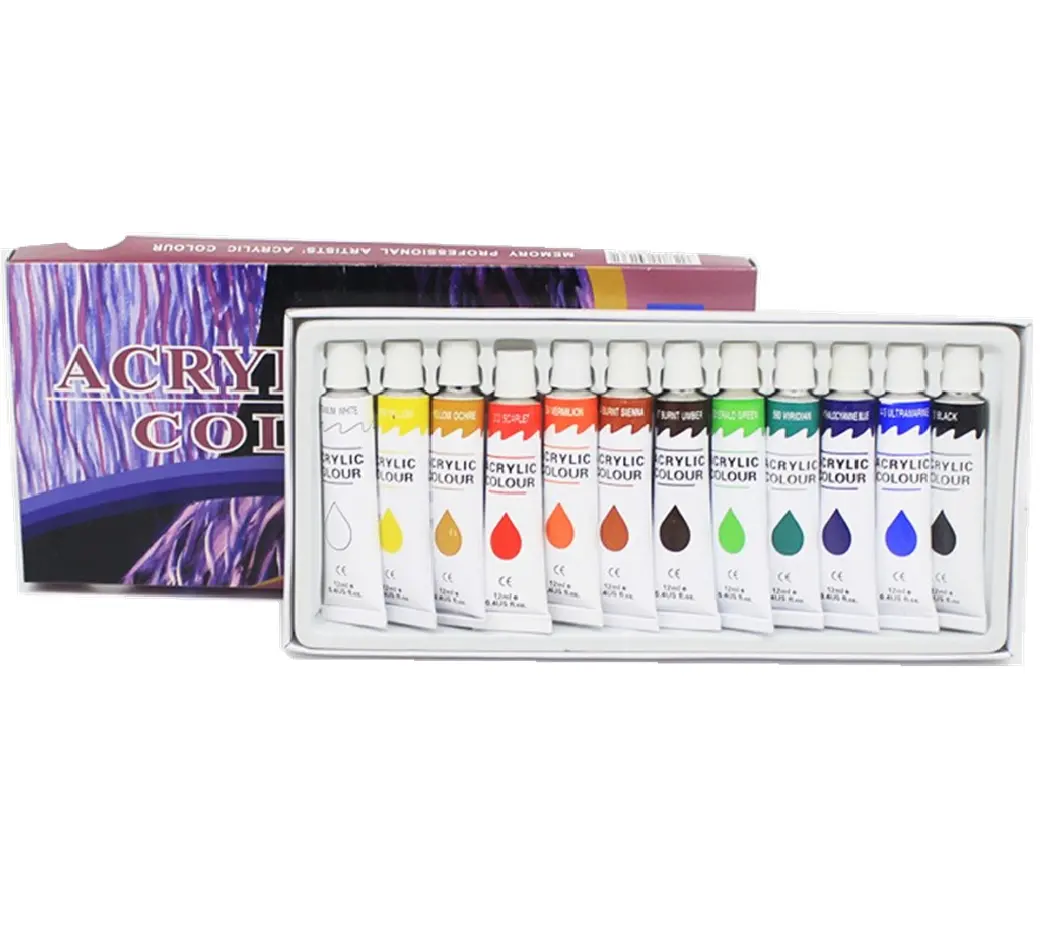 Cpatrick Hot Bán 12 màu 12ml chất lượng chuyên nghiệp Acrylic sơn Set cho vải