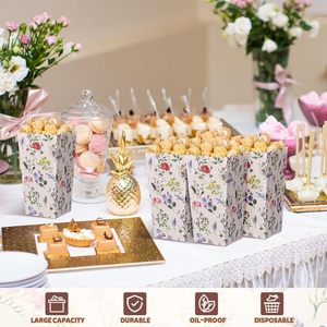 Boîtes <span class=keywords><strong>à</strong></span> <span class=keywords><strong>Popcorn</strong></span> Florales en Forme de Seau <span class=keywords><strong>à</strong></span> Motifs de Fleurs Sauvages, Contenants Jetables en Papier pour Bonbons et Snacks, Idéales pour Soirées Cinéma et Fêtes - Product Image 1