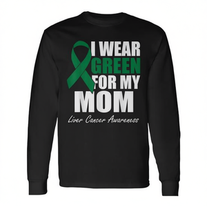 Indosso la maglietta verde a maniche lunghe per la consapevolezza sul cancro al fegato della mia mamma - Product Image 2