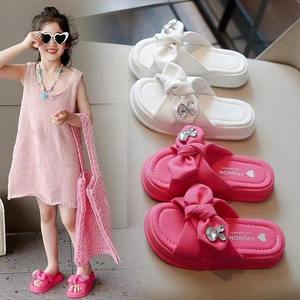 2024 été nouveauté filles mode bout ouvert nœud princesse un fil <span class=keywords><strong>sandales</strong></span> <span class=keywords><strong>petite</strong></span> <span class=keywords><strong>fille</strong></span> vêtements d'extérieur plage pantoufles - Product Image 2