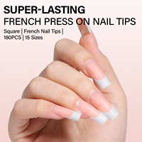 AILLSA OEM ODM Vente en gros de faux ongles carrés moyens en acrylique blanc français, pré-dessinés, à couverture complète