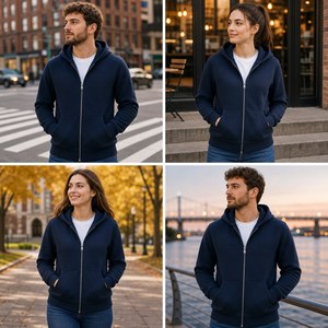 Sudadera con capucha extragrande personalizada con logo, holgada, de algodón grueso negro, forro polar, con cremallera completa, estilo casual, streetwear. - Product Image 6
