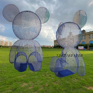 Sculpture d'ours en acier inoxydable et fer forgé, grande décoration animale creuse en treillis métallique pour projets commerciaux en extérieur - Product Image 3