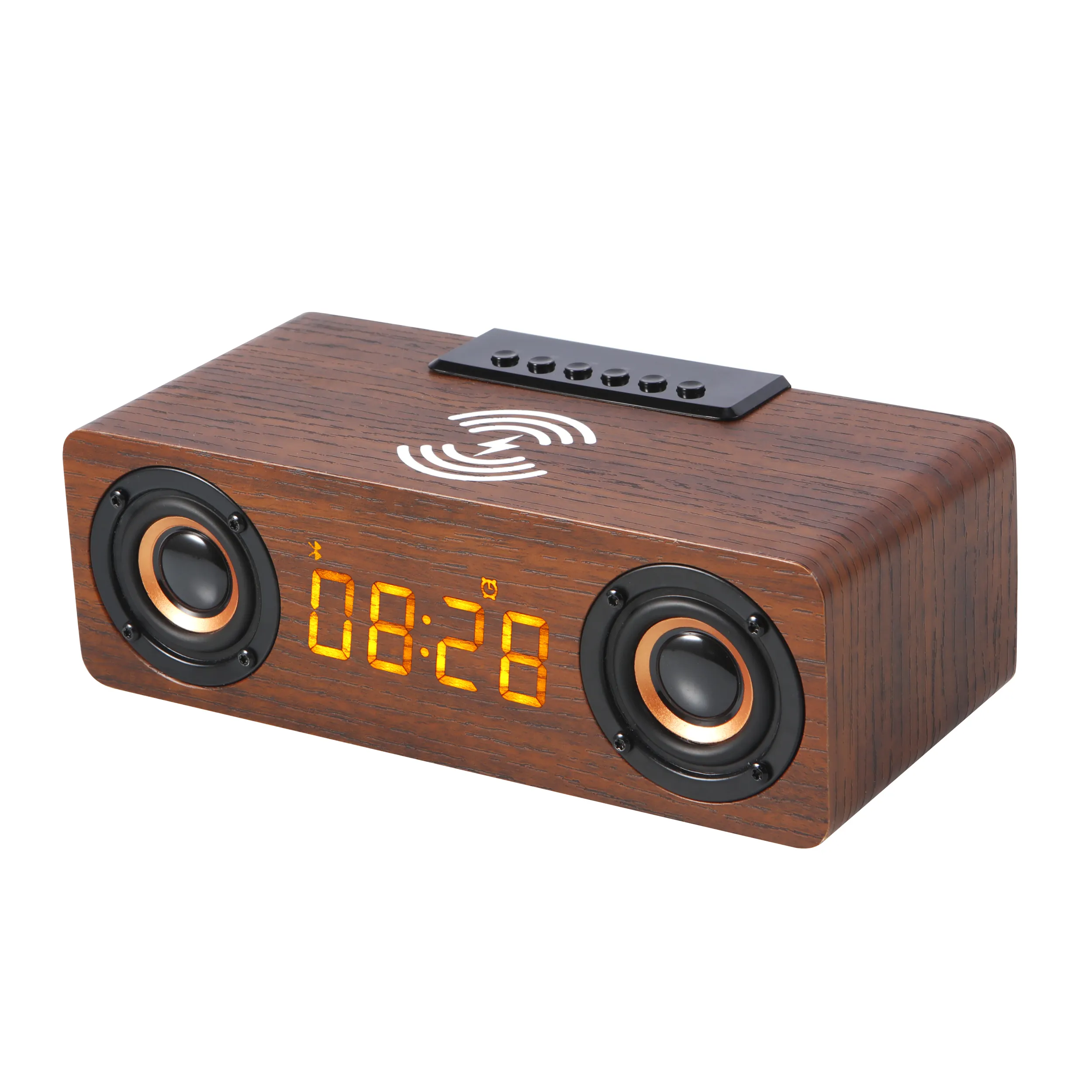 Custom Hifi Surround sound Wooden wifi speakers Bass Smart 5.1 BT Wood Wireless Speaker with alarm clock and wireless charging