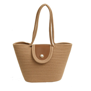 Sac fourre-tout grande capacité, sac de plage, sac tissé style coréen, sac à main tissé de niche pour femme, sac cabas décontracté, sac à porter sous le bras - Product Image 5