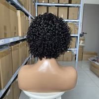 Perruque Courte Pixie d'Été en Cheveux Humains Brésiliens, Densité 180%, Noir Naturel, Perruque à Fermeture, Cheveux Bouclés pour Femmes, Style Jerry Curl