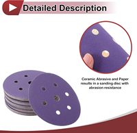Personnalisé 6 pouces 7 trous rond violet papier de verre meulage à sec disques de ponçage auto-adhésif en céramique flocage disque de polissage