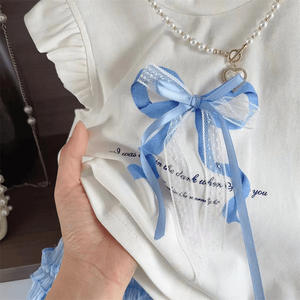 Setelan kaus dan rok kue anak perempuan <span class=keywords><strong>4</strong></span> tahun, pakaian musim panas modis, kaus lengan Terbang pita, dua potong, pakaian untuk anak usia paruh baya, baju anak perempuan usia <span class=keywords><strong>4</strong></span> tahun - Product Image 4