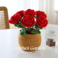 Pot de fleurs en forme de cœur en crochet fait main, plante artificielle, cadeau artisanal pour la remise de diplôme, le Nouvel An, la pendaison de crémaillère, intérieur/extérieur