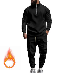 Nuevos pantalones con capucha de otoño para hombre, conjunto de dos piezas, ropa, media cremallera, Color sólido, jersey de manga larga para invierno, traje deportivo - Product Image 3